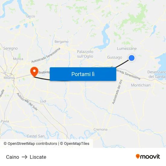 Caino to Liscate map