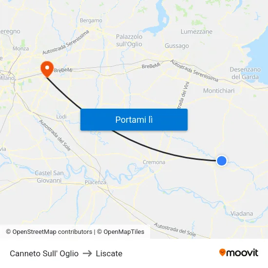 Canneto Sull' Oglio to Liscate map