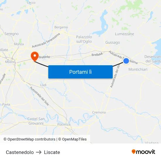 Castenedolo to Liscate map