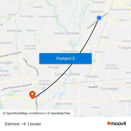 Dalmine to Liscate map