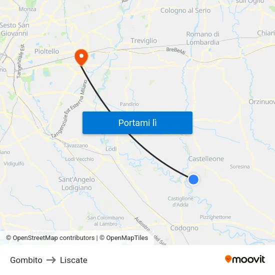 Gombito to Liscate map