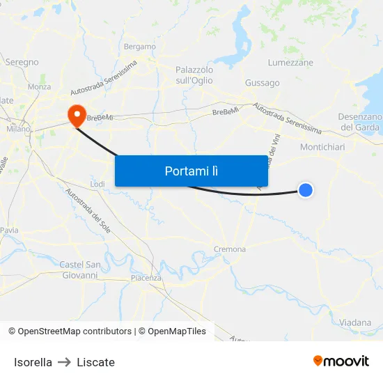 Isorella to Liscate map