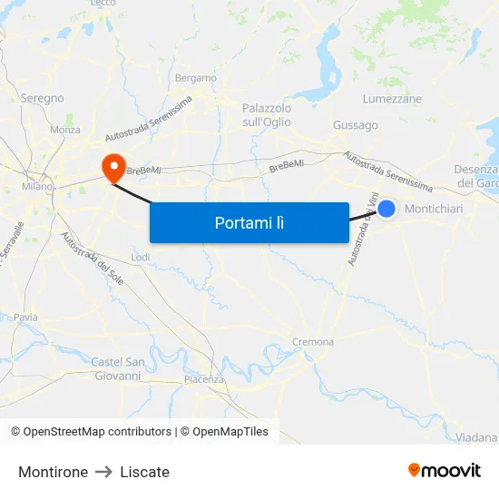 Montirone to Liscate map