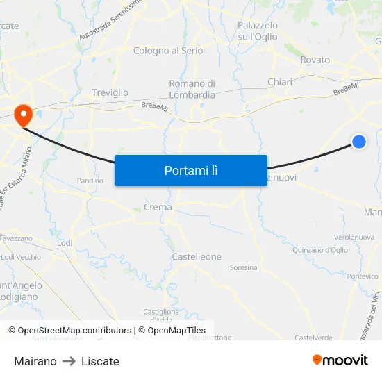 Mairano to Liscate map