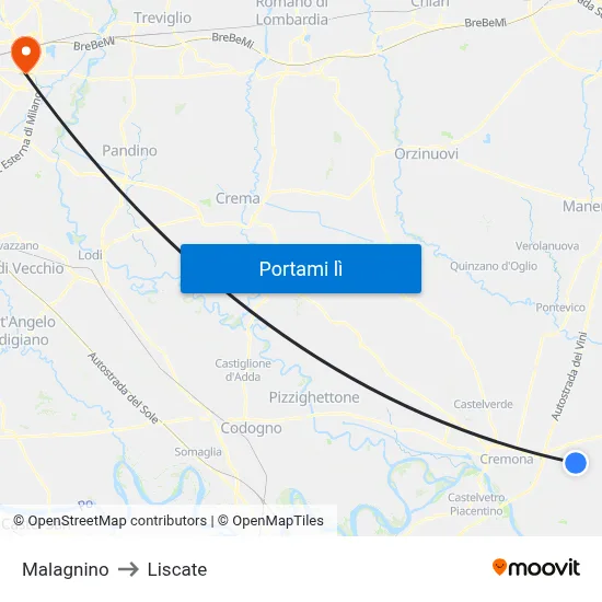 Malagnino to Liscate map
