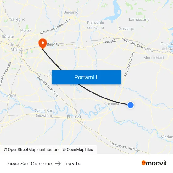 Pieve San Giacomo to Liscate map