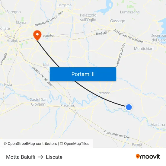 Motta Baluffi to Liscate map