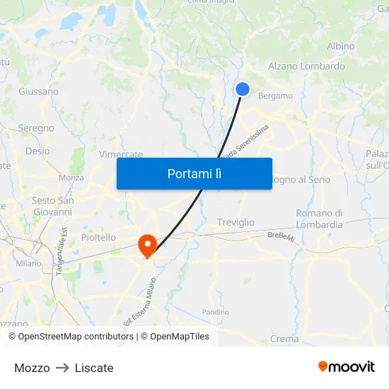 Mozzo to Liscate map
