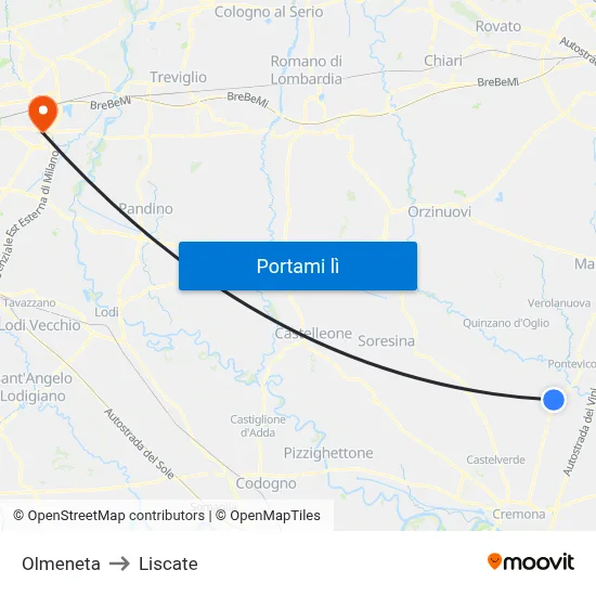 Olmeneta to Liscate map