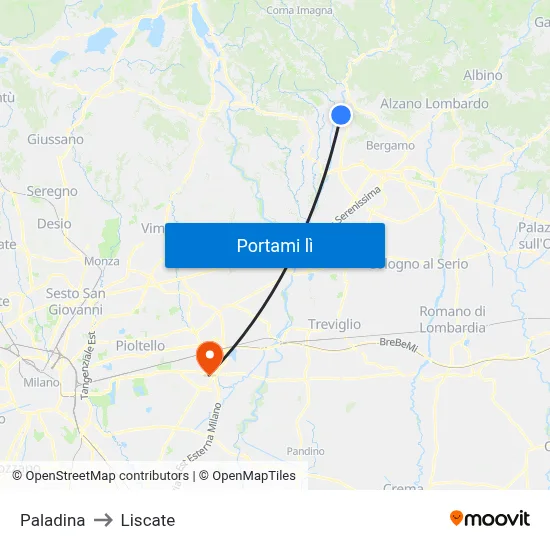 Paladina to Liscate map