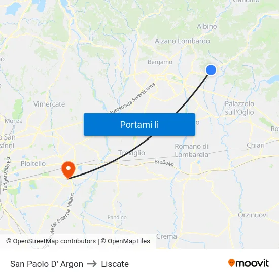 San Paolo D' Argon to Liscate map
