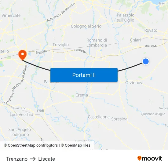Trenzano to Liscate map