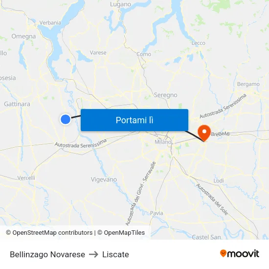 Bellinzago Novarese to Liscate map
