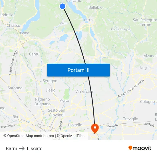 Barni to Liscate map
