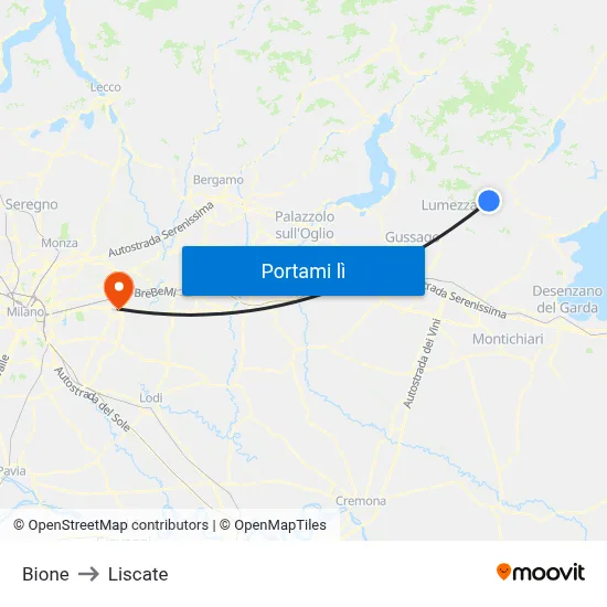 Bione to Liscate map