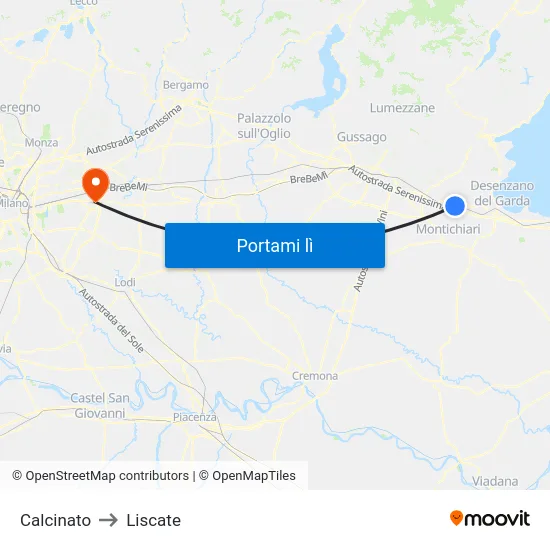 Calcinato to Liscate map