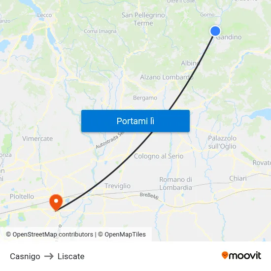 Casnigo to Liscate map