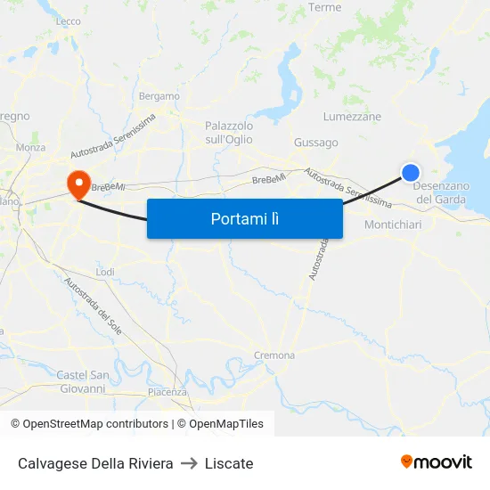 Calvagese Della Riviera to Liscate map