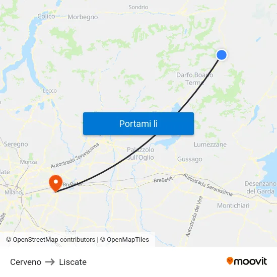 Cerveno to Liscate map