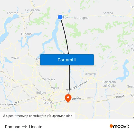 Domaso to Liscate map