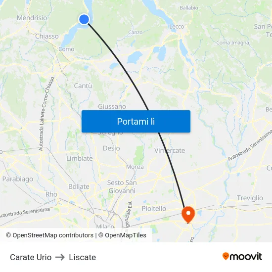 Carate Urio to Liscate map
