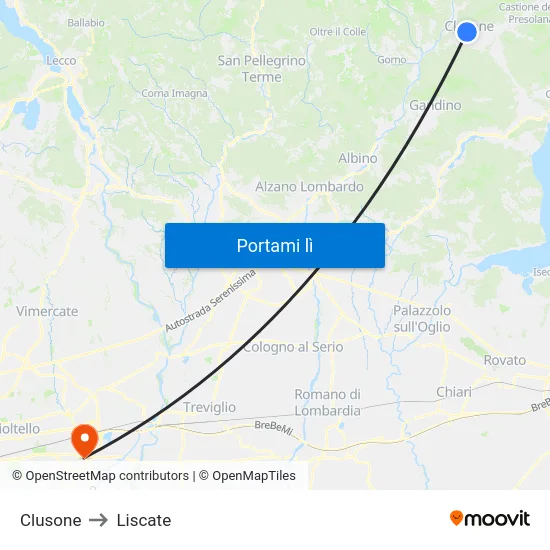 Clusone to Liscate map