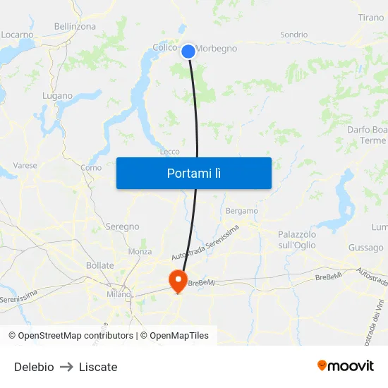 Delebio to Liscate map