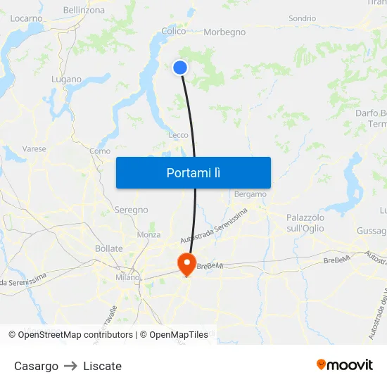 Casargo to Liscate map