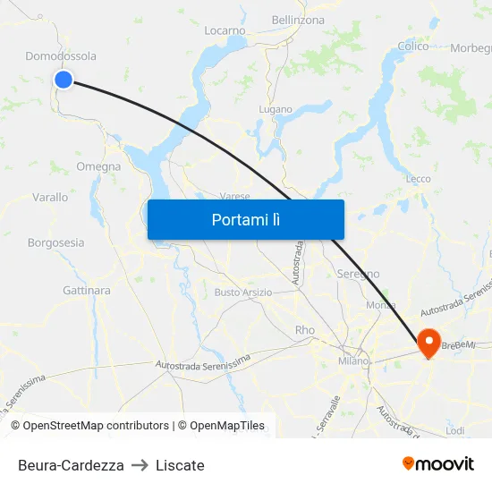 Beura-Cardezza to Liscate map
