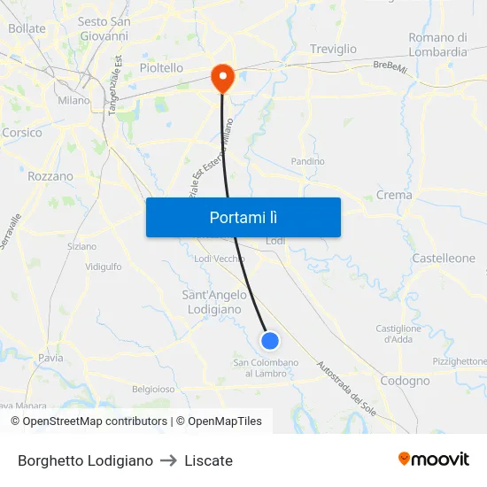 Borghetto Lodigiano to Liscate map