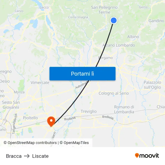 Bracca to Liscate map
