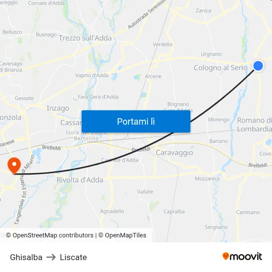 Ghisalba to Liscate map
