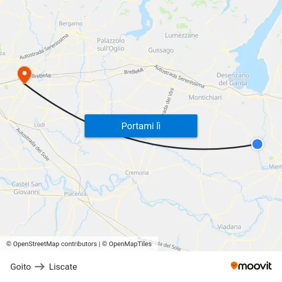 Goito to Liscate map