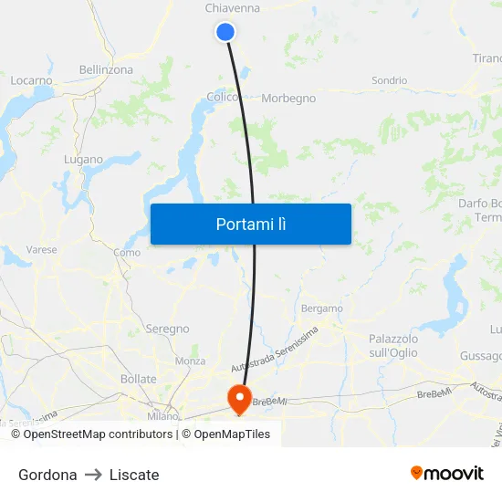 Gordona to Liscate map