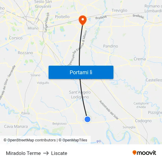 Miradolo Terme to Liscate map