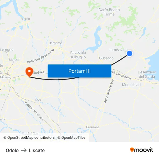 Odolo to Liscate map