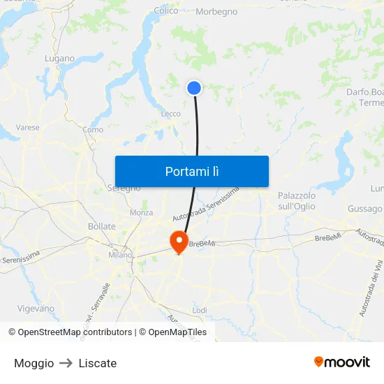 Moggio to Liscate map