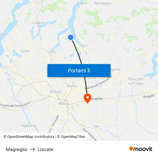 Magreglio to Liscate map