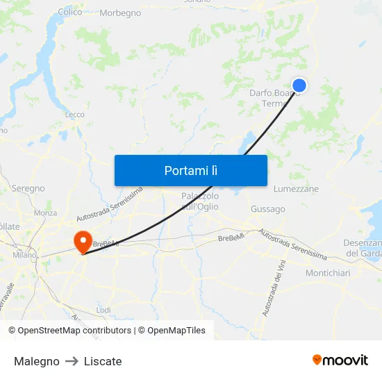 Malegno to Liscate map