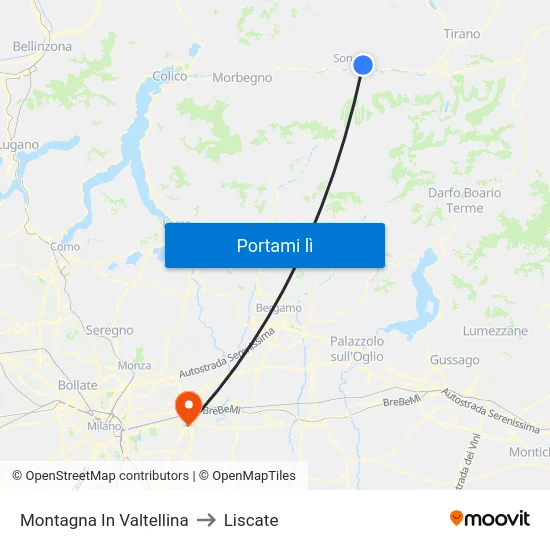 Montagna In Valtellina to Liscate map