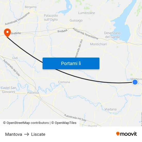 Mantova to Liscate map