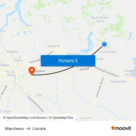 Marcheno to Liscate map