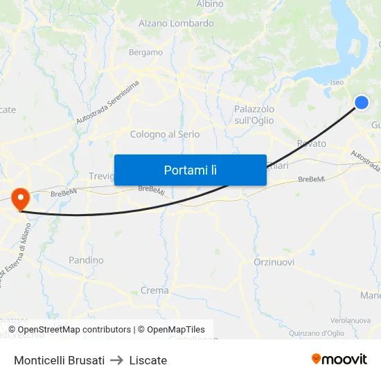 Monticelli Brusati to Liscate map