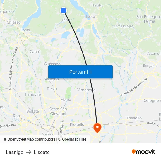 Lasnigo to Liscate map