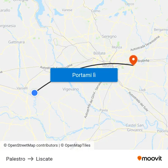 Palestro to Liscate map