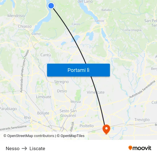 Nesso to Liscate map