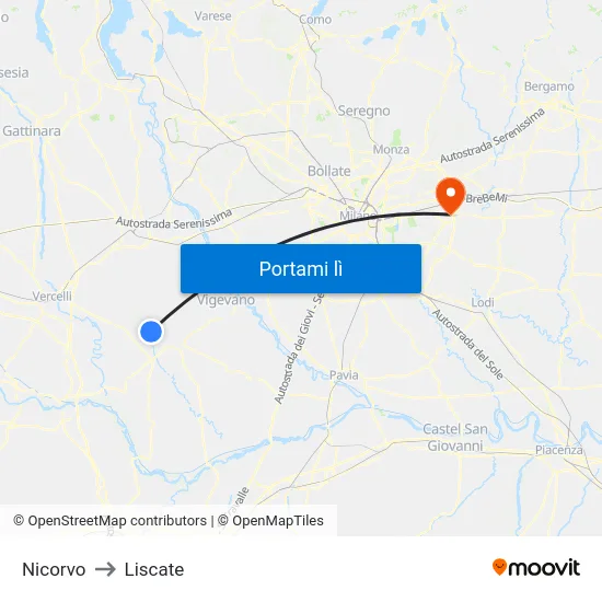 Nicorvo to Liscate map