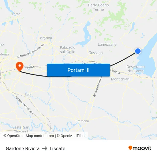 Gardone Riviera to Liscate map