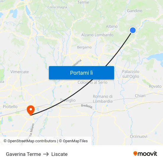 Gaverina Terme to Liscate map
