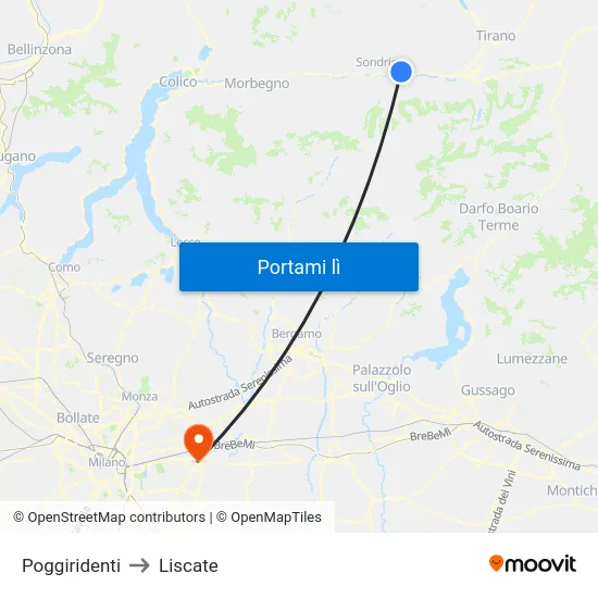 Poggiridenti to Liscate map